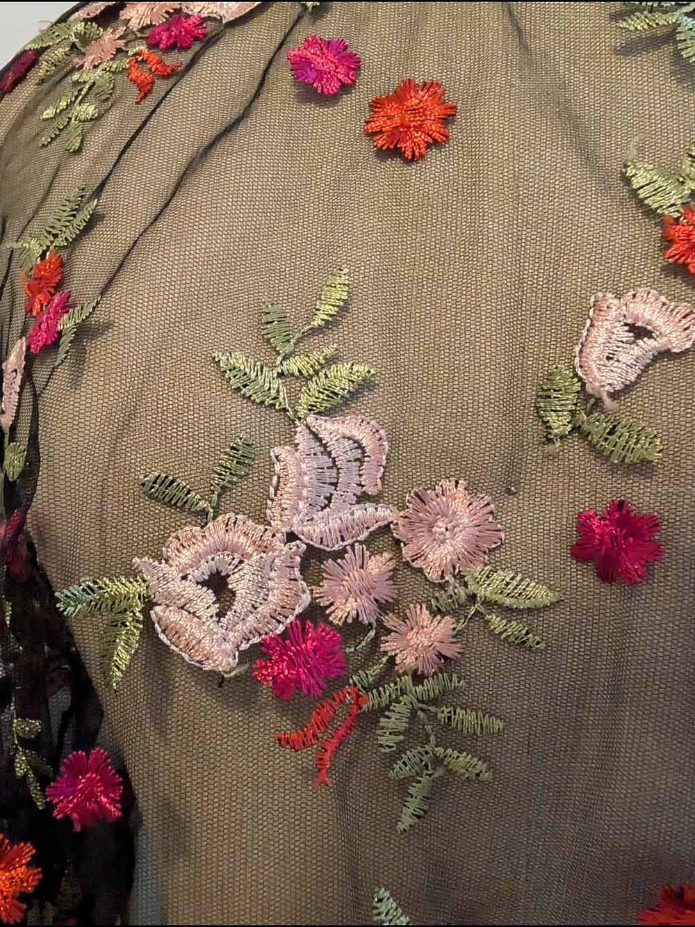 Sheer Black Embroidered Floral Blouse - Whimsigoth Bohemian Long Sleeve Top - Picture 2 of 5